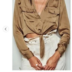Women's Tan Tie-Front Blouse